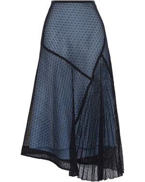 Victoria Beckham Asymmetric Layered Guipure Lace And Silk-charmeuse Midi Skirt Black - Blue