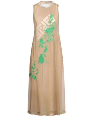 Fendi Roses Sleeveless Midi Dress - Natural
