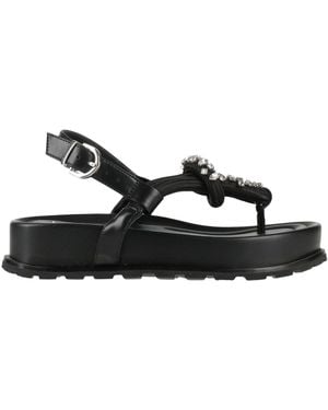 Jeannot Thong Sandal Leather, Textile Fibers - Black