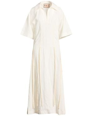 Plan C Ivory Maxi Dress Linen - White