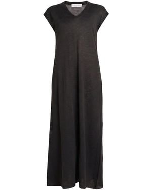 Le Tricot Perugia Charcoal Maxi Dress Linen, Cotton, Polyester - Black