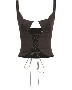KNWLS Corset-Style Woven Cotton Top - Black