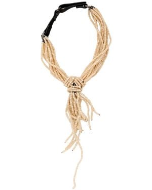 Brunello Cucinelli Cream Necklace Leather, Glass, Brass - Metallic