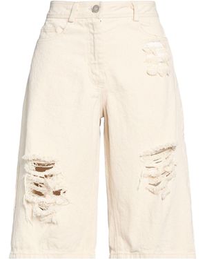 Isabel Benenato Cream Denim Shorts Cotton - Natural
