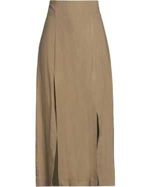 SOLOTRE Viscose Linen Silk Flared Midi Skirt - Natural