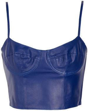 8 by YOOX Leather Bodycon Crop Top Top Lambskin - Blue