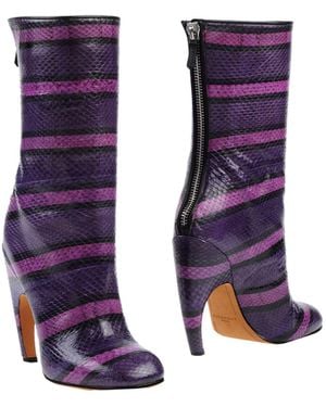 Givenchy Striped Snakeskin Curved Heel Boots - Purple