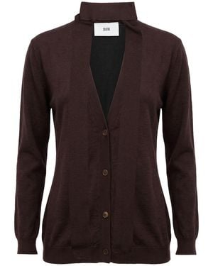 SOLOTRE Dark Cardigan Wool, Silk - Brown
