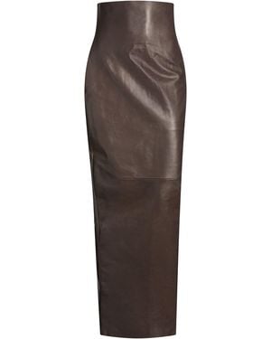 Rick Owens Maxi Skirt Lambskin - Brown