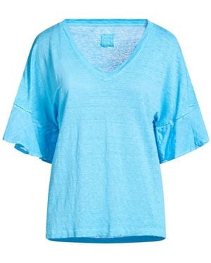 120% Lino Azure T-Shirt Linen - Blue
