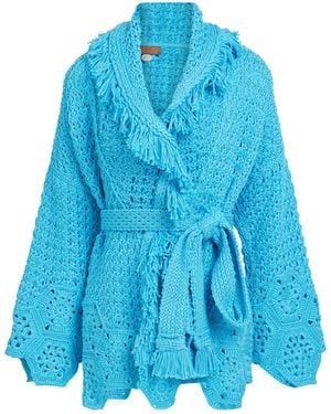 Alanui Cardigan Blooming Flowers Light Blue