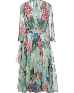 Dolce & Gabbana Floral V-Neck Three-Quarter Sleeve Dress - Green