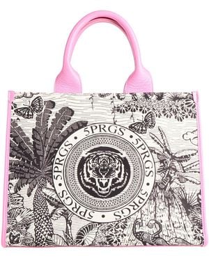 5 PROGRESS Handbag Leather, Textile Fibers - White