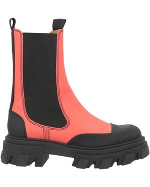 Ganni Cleated Leather Mid Chelsea Boots - Red
