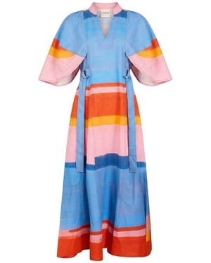 LOVEBIRDS Maxi Dress Linen, Cotton - Blue