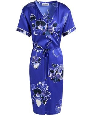 Leonard Paris Midi Dress Silk, Elastane - Blue