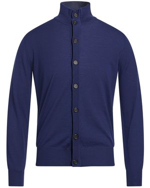 Canali Cardigan Wool, Leather - Blue