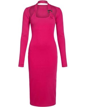 Versace Jeans Couture Fuchsia Midi Dress Cotton, Elastane - Pink