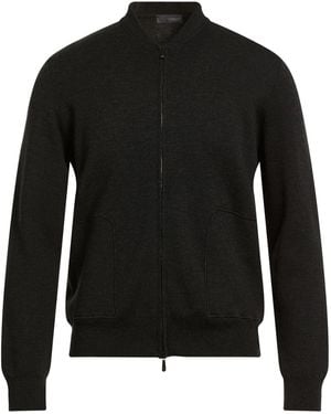 Drumohr Modern Charcoal Cardigan Merino Wool, Super 140S Wool - Black