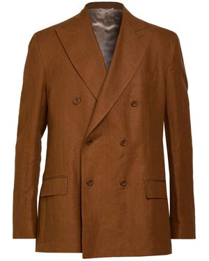 De Petrillo Camel Blazer Linen - Brown