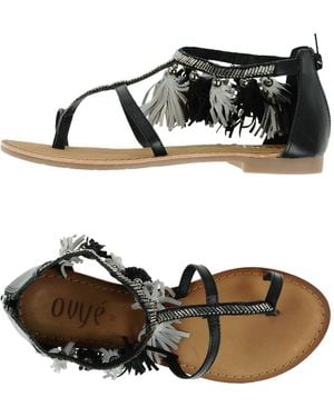 Ovyè Thong Sandal Soft Leather, Textile Fibers - Black