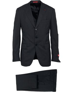 Isaia Charcoal Suit Wool - Blue
