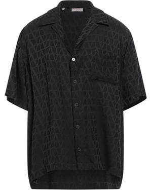 Valentino Garavani Satin Logo-Print Short-Sleeve Shirt - Black