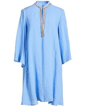 120% Lino Sky Mini Dress Linen - Blue