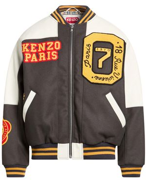 KENZO Jacket Virgin Wool, Polyamide, Cow Leather, Acrylic, Elastane - Gray