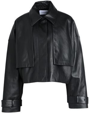 Calvin Klein Cropped Lederjacke - Schwarz
