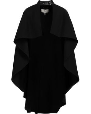 ポンチョ・ケープ Chloe Wool Asymmetric Cape Chloé Ladies Dark Ebony Cashmere Puffcho, One Size
