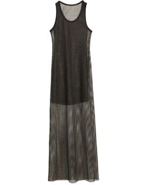 Palm Angels Maxi Dress Linen, Polyester, Metallic Fiber, Elastane - Black