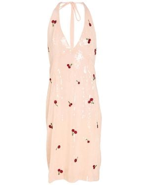 DES_PHEMMES Midi Dress Viscose, Polyester, Glass, Metal - Natural