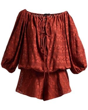 ANDAMANE Brick Playsuit Cotton, Elastane - Red