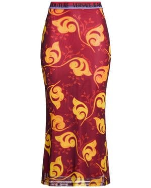 Versace Jeans Couture Burgundy Midi Skirt Polyamide, Elastane - Red