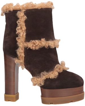 Casadei Dark Ankle Boots Leather, Textile Fibers - Brown