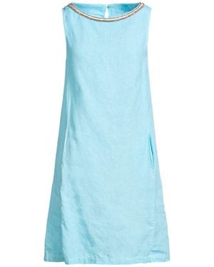 120% Lino Light Mini Dress Linen - Blue