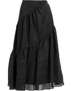 Sandro Gathered Linen-Blend Organza Midi Skirt - Black