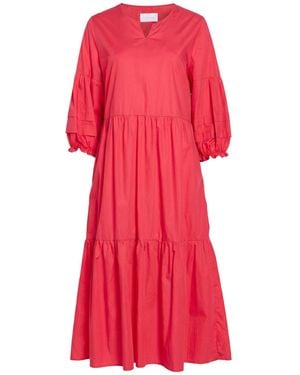 Robert Friedman Fuchsia Midi Dress Cotton - Red
