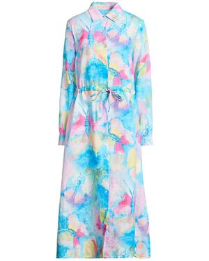 120% Lino Midi Dress Linen - Blue
