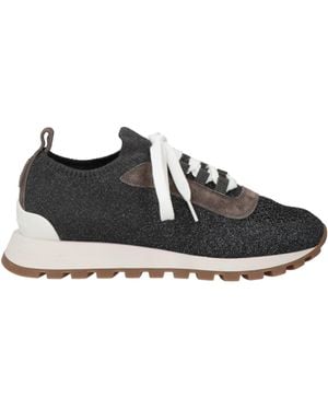 Brunello Cucinelli Charcoal Trainers Cotton, Viscose, Metallic Polyester, Leather - Black