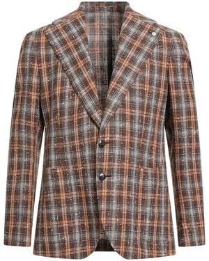L.B.M. 1911 Dark Blazer Cotton, Linen, Polyamide - Brown