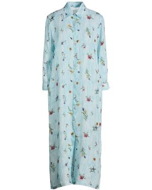 120% Lino Midi Dress Linen - Blue