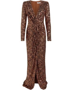 Elisabetta Franchi Bronze Maxi Dress Polyester, Elastane - Brown