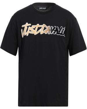 Just Cavalli Embellished Logo-Print Crewneck T-Shirt - Black