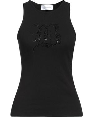 Blumarine Logo Ribbed Cotton Tank Top - Black