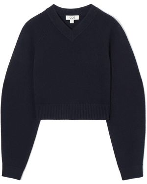 COS Verkürzter Wollpullover Mit V-ausschnitt - Blau