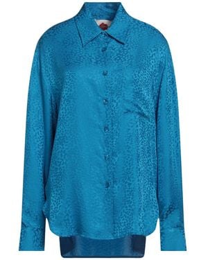 Art Dealer Satin Silk Jacquard Shirt - Blue