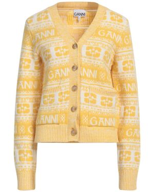 Ganni V-Neck Knit Cardigan - Yellow