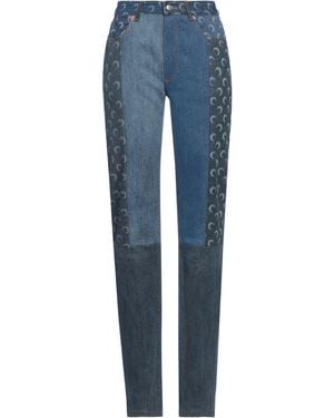 Marine Serre Logo-Print Tapered Denim Jeans - Blue